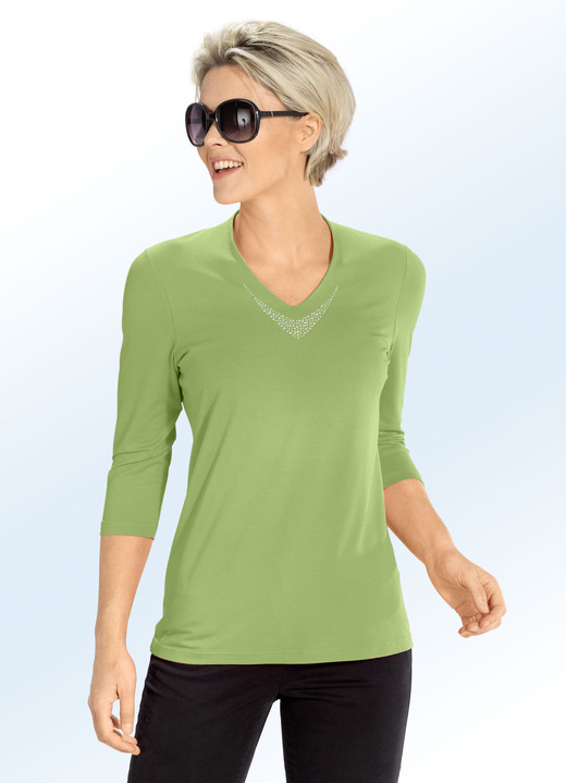 34-Arm - Shirt mit V-Ausschnitt in 5 Farben 34-Arm - Shirt mit V-Ausschnitt in 5 Farben, in Größe 036 bis 054, in Farbe LIMETTE