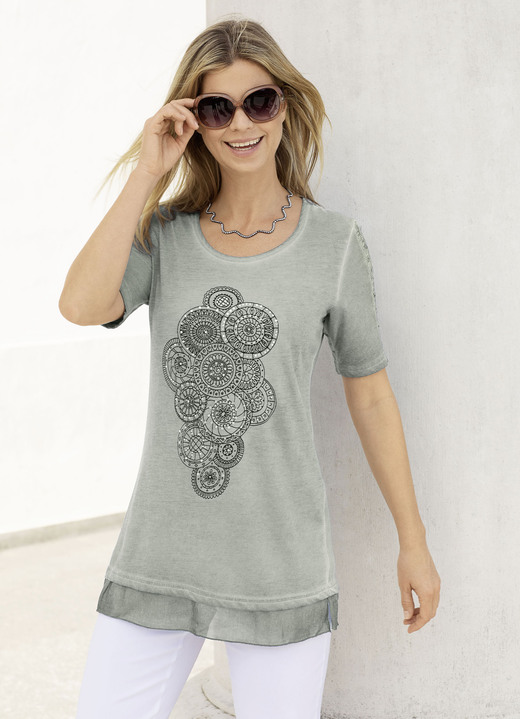 - Longshirt mit Spitzeneinsatz an den Ärmeln in 3 Farben, in Farbe KHAKI