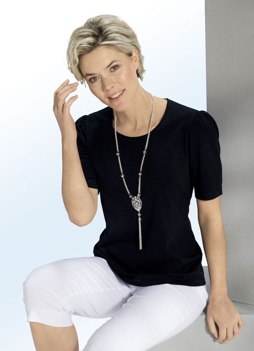 Kurzarm - Shirt mit dezenter Kräuselung in 4 Farben, in Größe 036 bis 054, in Farbe MARINE Ansicht 4