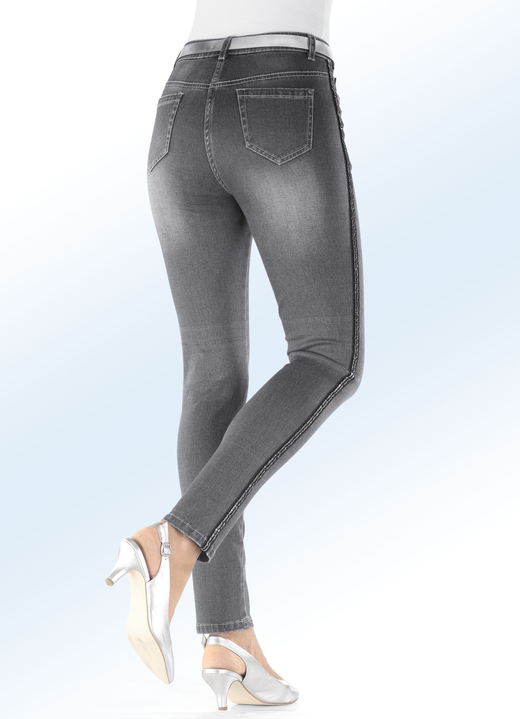 Hosen - Jeans mit funkelndem Zierband, in Größe 017 bis 052, in Farbe DUNKELGRAU