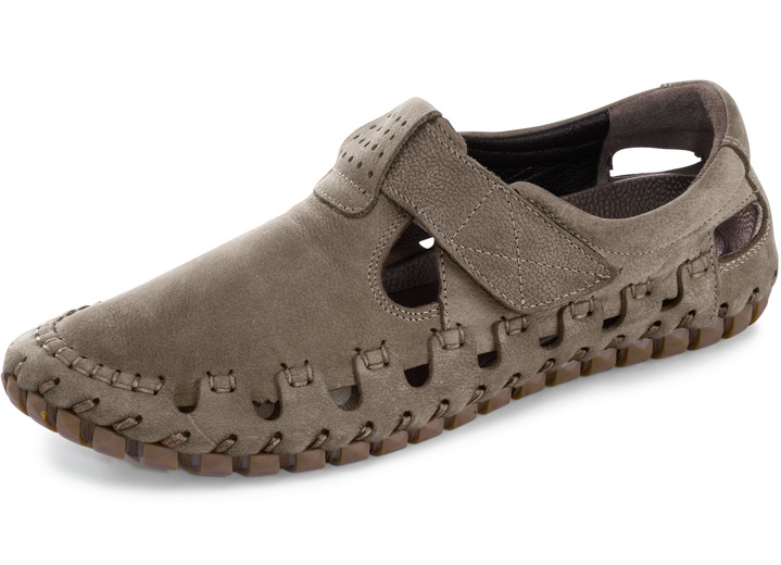 Slipper & Schnürschuhe - Gemini Slipper aus weichem Rind-Nubukleder, in Größe 040 bis 046, in Farbe TAUPE Ansicht 1