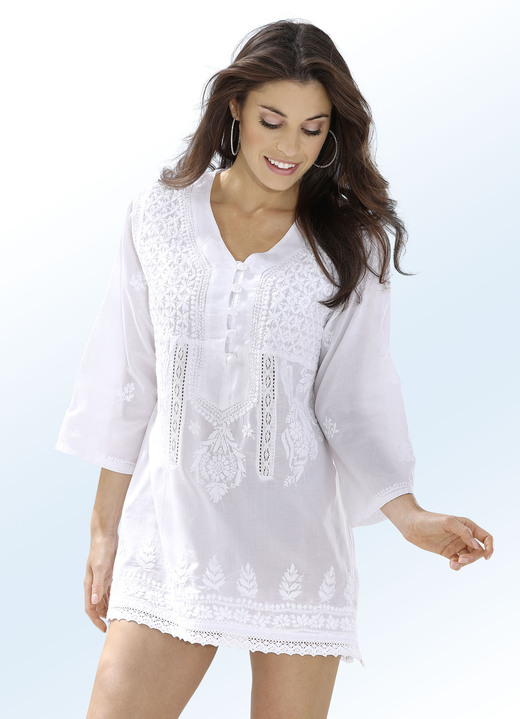 - Tunika mit Stickereien, aus reiner Baumwolle, in Größe L (44/46) bis XL (48/50), in Farbe WEISS Ansicht 2