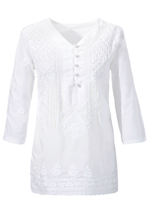- Tunika mit Stickereien, aus reiner Baumwolle, in Größe L (44/46) bis XL (48/50), in Farbe WEISS Ansicht 3