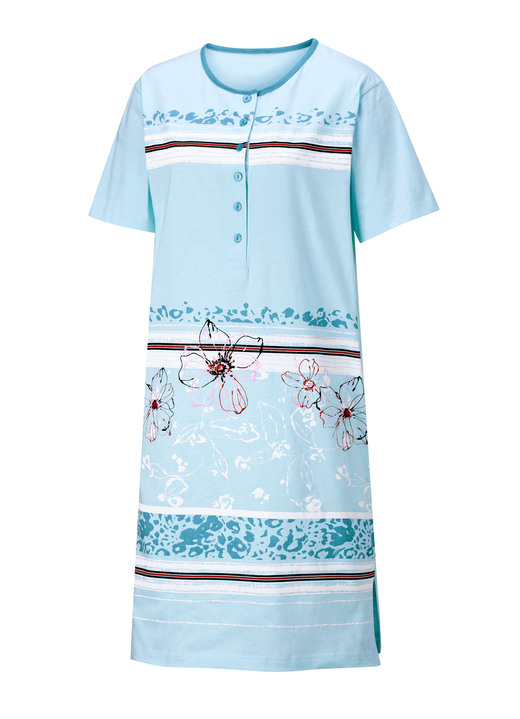 Nachthemden Kurzarm - Zweierpack Nachthemden mit platziertem Druck vorne, in Größe 036 bis 052, in Farbe TÜRKIS/LIMONE Ansicht 2