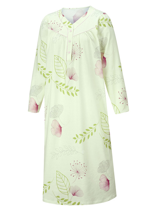 Langarm - Zweierpack Nachthemden, 3/4 -langen Ärmeln mit Knopfleiste, in Größe 038 bis 060, in Farbe 1X PISTAZIE-BUNT, 1X PISTAZIE Ansicht 3