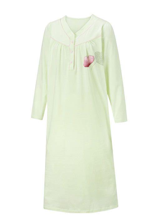 Langarm - Zweierpack Nachthemden, 3/4 -langen Ärmeln mit Knopfleiste, in Größe 038 bis 060, in Farbe 1X PISTAZIE-BUNT, 1X PISTAZIE Ansicht 4