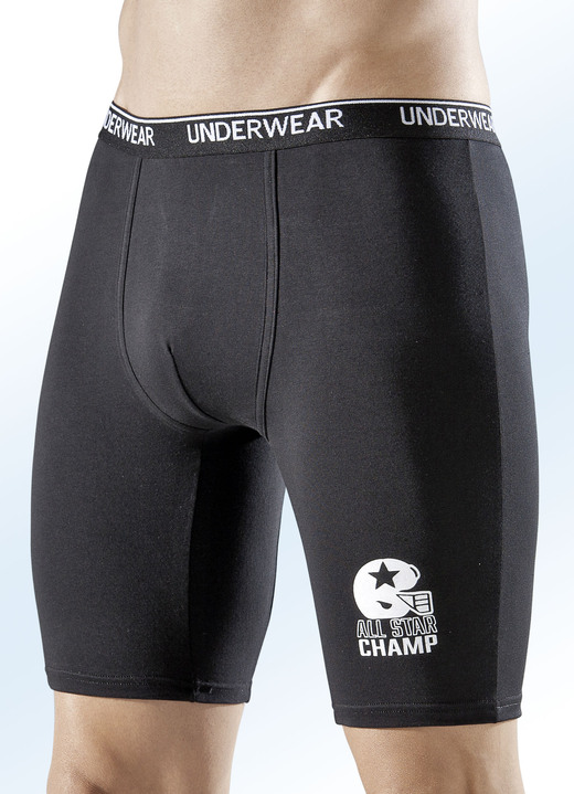 Pants & Boxershorts - Dreierpack Longpants, uni mit Druckmotiv, in Größe 007 bis 011, in Farbe SCHWARZ