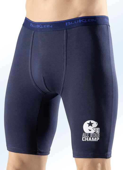 Pants & Boxershorts - Dreierpack Longpants, uni mit Druckmotiv, in Größe 004 bis 010, in Farbe NAVY