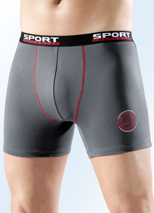 Pants & Boxershorts - Viererpack Pants, uni mit Druckmotiv, in Größe 007 bis 008, in Farbe 2X GRAU-ROT, 2X SCHWARZ-ROT