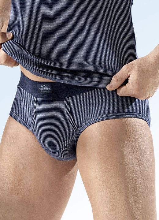 Slips & Unterhosen - Dreierpack Slips mit garngefärbtem Ringeldessin, in Größe 005 bis 012, in Farbe MARINE MELIERT Ansicht 1
