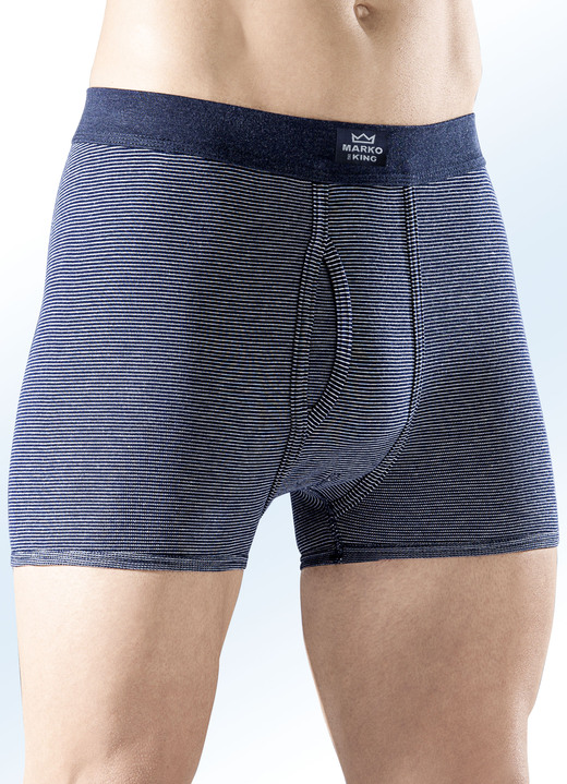 Slips & Unterhosen - Dreierpack Unterhosen mit garngefärbtem Ringeldessin, in Größe 005 bis 010, in Farbe MARINE MELIERT