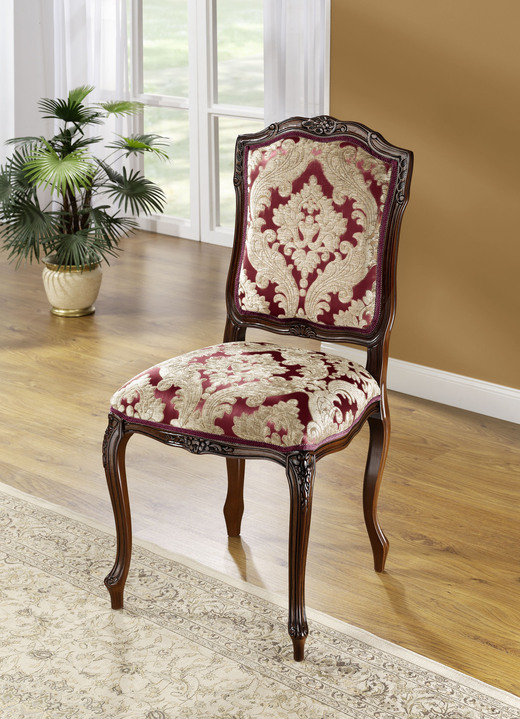 - Sitzmöbel auf massivem Buchenholz-Gestell und mit komfortablem Federkern, in Farbe NUSSBAUM-ROT, in Ausführung Stuhl