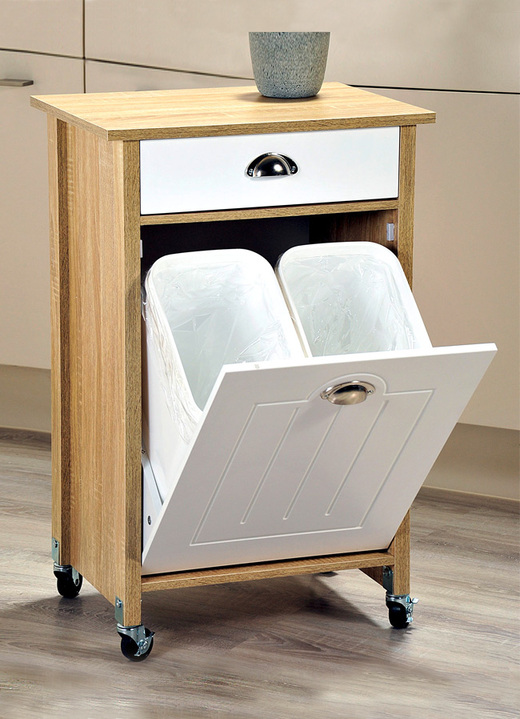 Küchenmöbel - Küchenwagen mit Mülltrennsystem, in Farbe WEISS-GRAU Ansicht 2