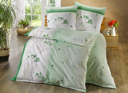 Bettwäschegarnituren - Bügelleichte DOBNIG Bettwäsche-Garnitur mit Reißverschluss, in Größe 111 (40/80 cm + 135/200 cm) bis 412 (Sparset, 4-teilig), in Farbe BRAUN – Farbe GRÜN – Ansicht 