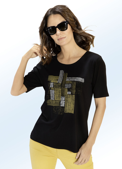- Shirt mit effektvollem Kontrast-Druck in 2 Farben, in Größe 036 bis 052, in Farbe SCHWARZ