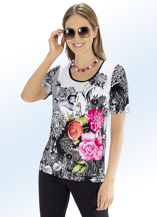 - Hinreißendes Shirt mit Rundhalsausschnitt, in Größe 042 bis 054, in Farbe SCHWARZ-WEISS-BUNT