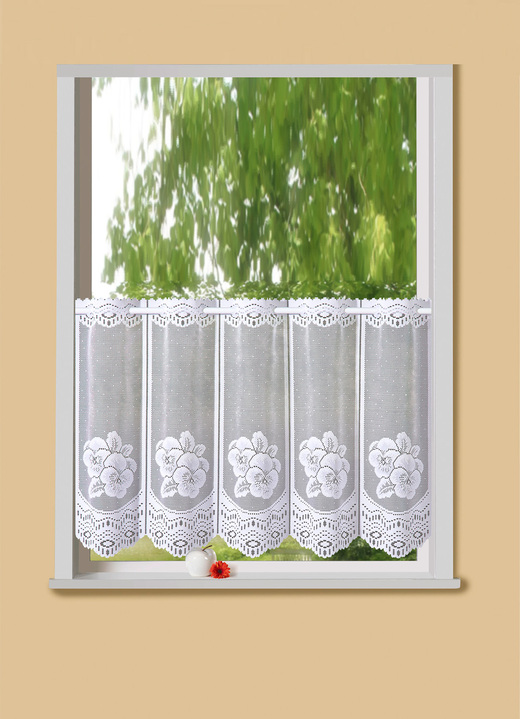 Tisch- & Fensterdekorationen - Kurzstore Stiefmütterchen mit Stangendurchzug, in Größe 784 (H45xB 90 cm) bis 862 (H60xB150 cm), in Farbe WEIß Ansicht 1