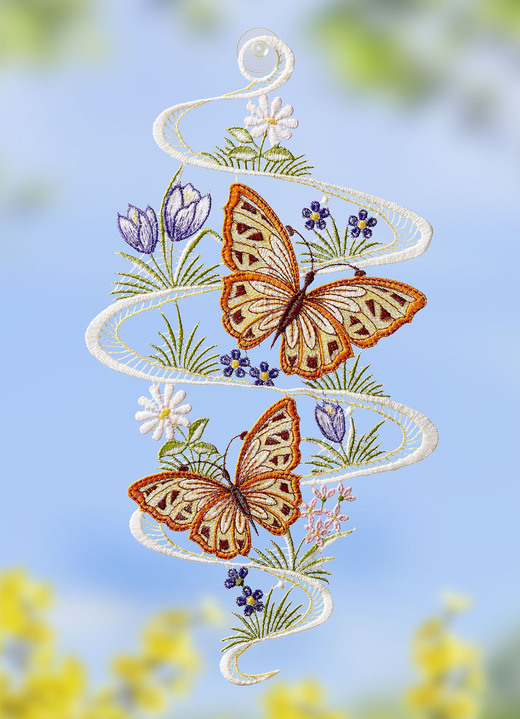 Fensterbilder - Fensterbild Schmetterlingstanz aus echter Plauener Spitze, in Farbe BUNT