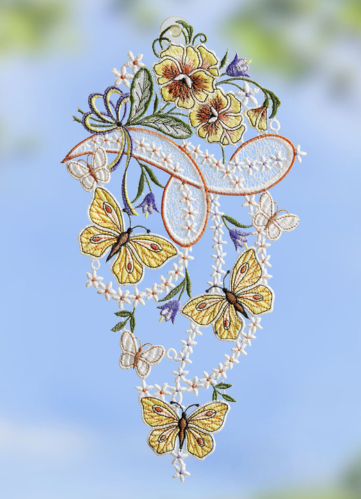 Fensterbilder - Fensterbild Schmetterlinge aus echter Plauener Spitze, in Farbe BUNT