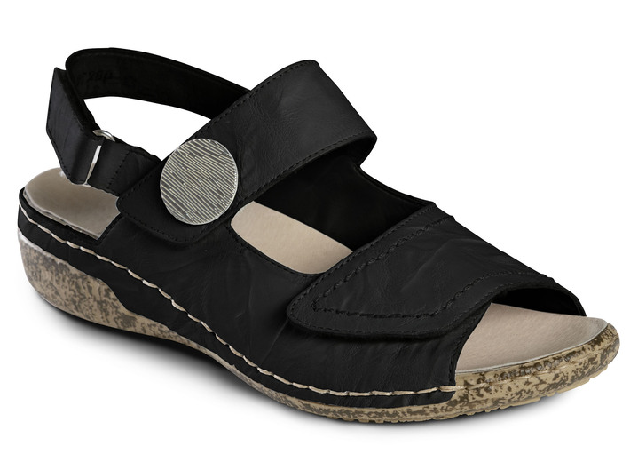 Sandaletten & Pantoletten - Rieker Sandale mit auffälligem Metallschmuck, in Größe 036 bis 042, in Farbe SCHWARZ Ansicht 1