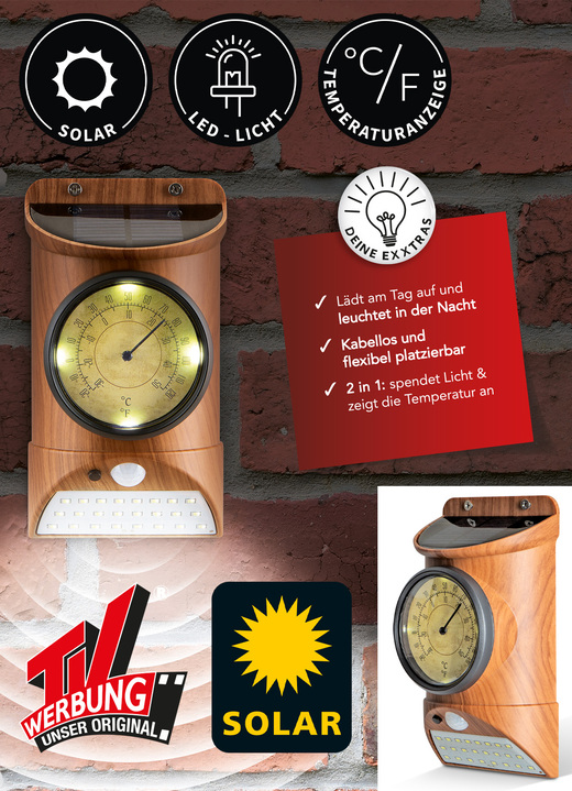Dekoratives - Solarleuchte mit Thermometer, in Farbe BRAUN Ansicht 1