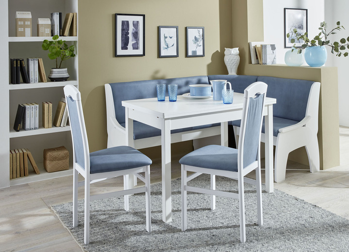 Stühle & Sitzbänke - Zeitlose Esszimmermöbel, in Farbe WEISS-BLAU, in Ausführung Eckbankgruppe, 4-teilig Ansicht 1