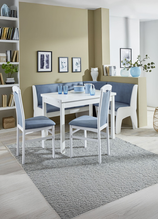Stühle & Sitzbänke - Zeitlose Esszimmermöbel, in Farbe WEISS-BLAU, in Ausführung Eckbankgruppe, 4-teilig Ansicht 1