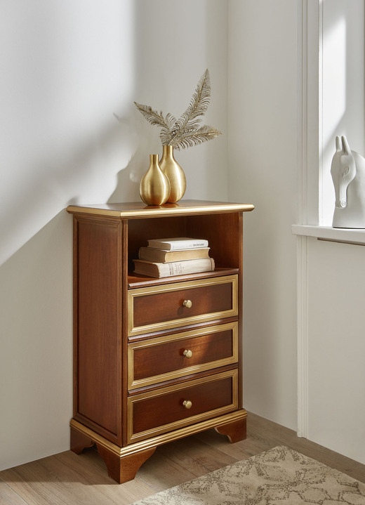 Stilmöbel - Teilmassive Kommoden in Nussbaum, in Farbe NUSSBAUM-GOLD, in Ausführung Schubladenkommode