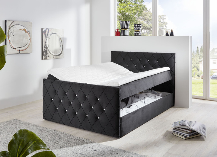 - Boxspringbett mit Strasssteinen und Topper, in Farbe SCHWARZ Ansicht 2