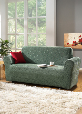 Sessel- & Sofaüberwürfe - Stretchbezüge mit optimaler Passform, in Größe 101 (Sesselbezug) bis 112 (Clubsessel-Bezug), in Farbe CREME – Farbe GRAU – Ansicht 