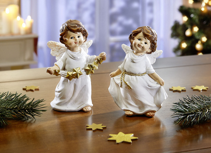 Weihnachtliche Dekorationen - Engel mit goldenem Gürtelband, 2er-Set, in Farbe WEIß-GOLD