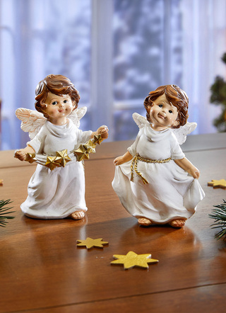 - Engel mit goldenem Gürtelband, 2er-Set, in Farbe WEISS-GOLD