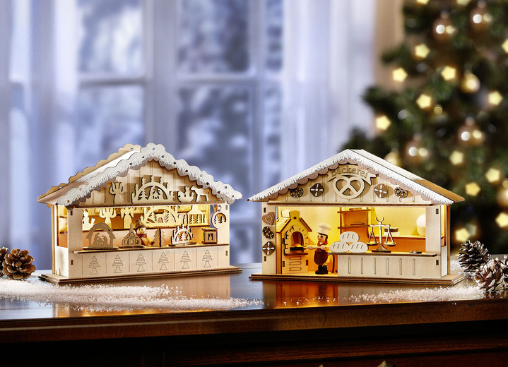 Weihnachtliche Dekorationen - Weihnachtsmarktszene aus Holz, in Farbe NATUR-BRAUN, in Ausführung Weihnachtsbäckerei