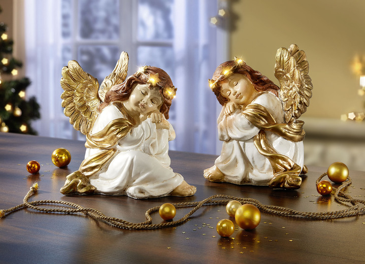 Weihnachtliche Dekorationen - Beleuchteter Engel, 2er-Set, in Farbe WEIß-GOLD
