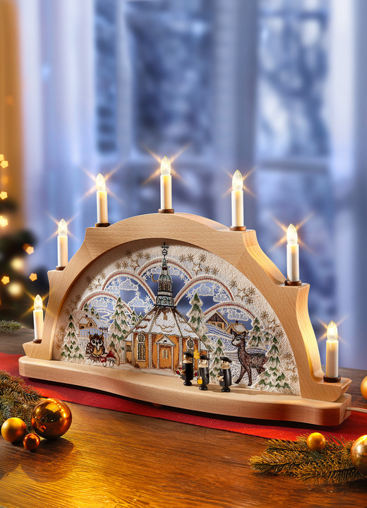 Weihnachten - Schwibbogen mit Plauener Spitze, in Farbe NATUR Ansicht 1