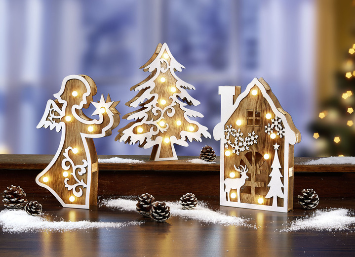 Weihnachtliche Dekorationen - Zauberhaften LED-Holzdekorationen, in Farbe NATUR, in Ausführung LED-Winterhaus