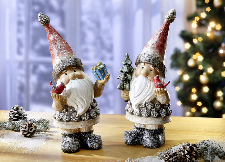 Weihnachtliche Dekorationen - Lustige Weihnachtsmänner, in Farbe SILBER-ROT, in Ausführung Weihnachtsmann mit Tannenbaum
