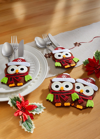 Weihnachtliche Dekorationen - Bestecktaschen, 4er-Set, in Farbe BRAUN-ROT