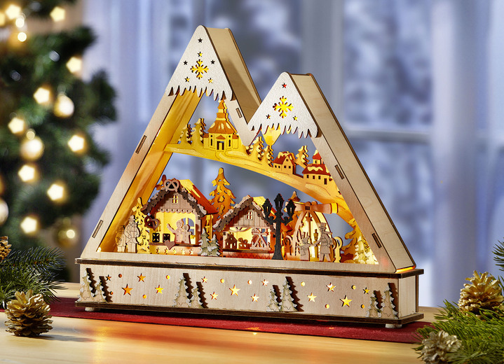 Weihnachtliche Dekorationen - Lichterbogen aus Holz, in Farbe NATUR-BRAUN