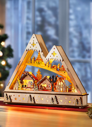 Weihnachten - Lichterbogen aus Holz, in Farbe NATUR-BRAUN