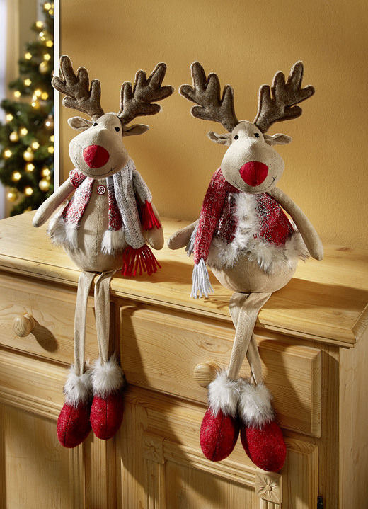 Weihnachtliche Dekorationen - Kantenhocker, 2er-Set, aus Stoff, in Farbe BEIGE-BRAUN-ROT