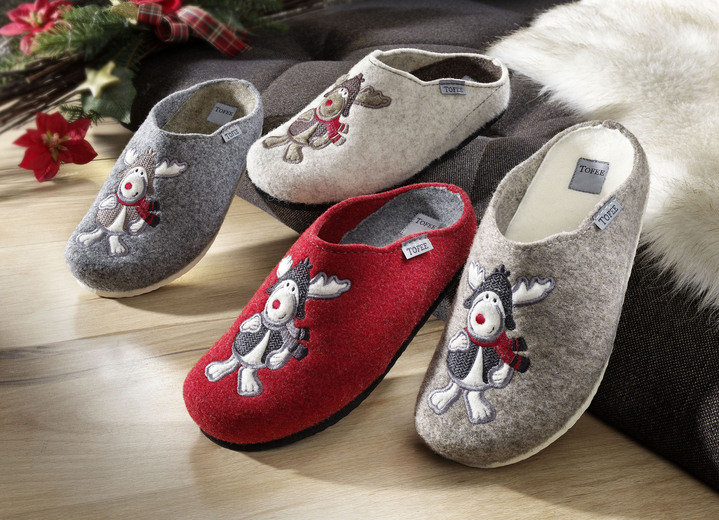 Weihnachtliche Geschenkideen - Flauschig warmer Hausschuh aus Wollfilz, in Größe 036 bis 042, in Farbe HELLGRAU