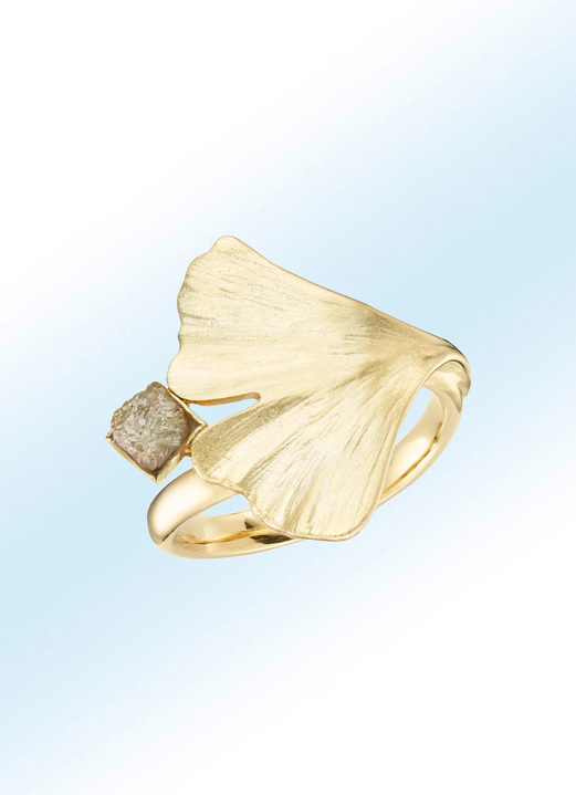 Ringe - Edler Ginkgoblatt-Damenring mit Roh-Diamant, in Größe 160 bis 220, in Farbe