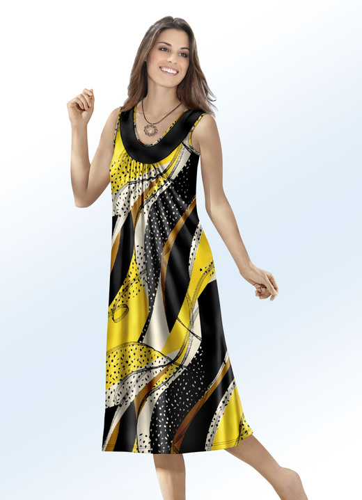 Strandkleider - Klaus Modelle Kleid mit Inkjet-Druckdessin, in Größe 040 bis 060, in Farbe SCHWARZ-BUNT
