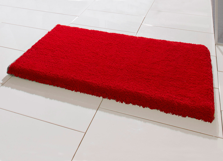 Badgarnituren - Ultrasofte Table Tuft Badgarnitur  aus dem Hause Grund, in Größe 100 (Vorleger halbrund, 50/ 80 cm) bis 110 (Hänge-WC-Garnitur, 2-teilig), in Farbe ROT-GRAU Ansicht 1