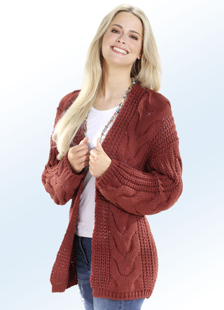 Long-Strickjacke in Grobstrick mit Struktur