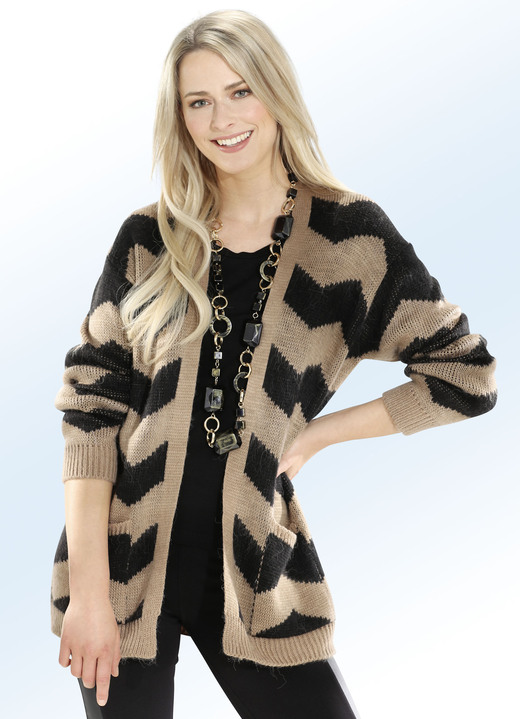 Strickjacken - Strickjacke in Jacquard-Dessin Strickjacken - Strickjacke in Jacquard-Dessin, in Größe 036 bis 052, in Farbe CAMEL-SCHWARZ