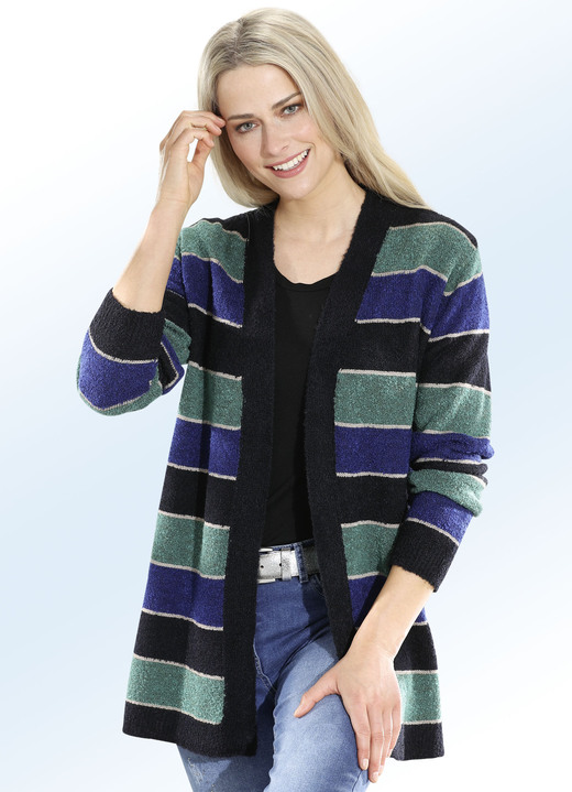 - Strickjacke in tollem Streifendessin mit Boucléeffekt, in Größe 036 bis 052, in Farbe ROYALBLAU-GRÜN-MULTICOLOR