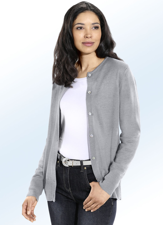 Strickjacken - Strickjacke mit Schurwolle, in Größe 036 bis 052, in Farbe JEANSBLAU Ansicht 2