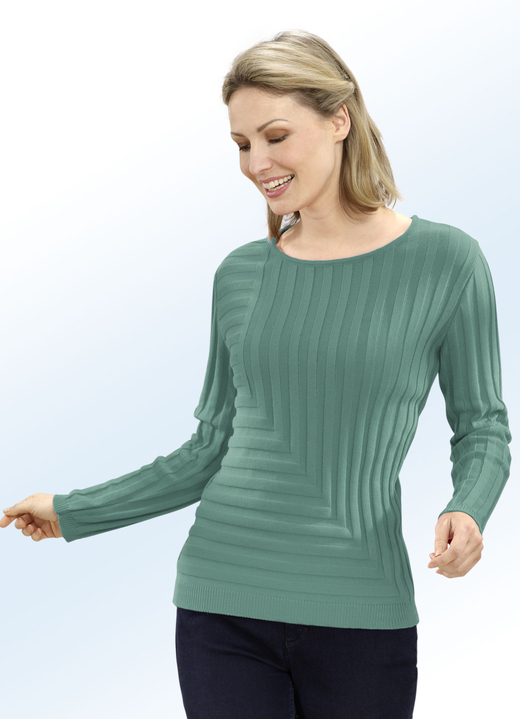 Pullover & Strickmode - Pullover mit dekorativem Rippendessin, in Größe 038 bis 052, in Farbe AVOCADO